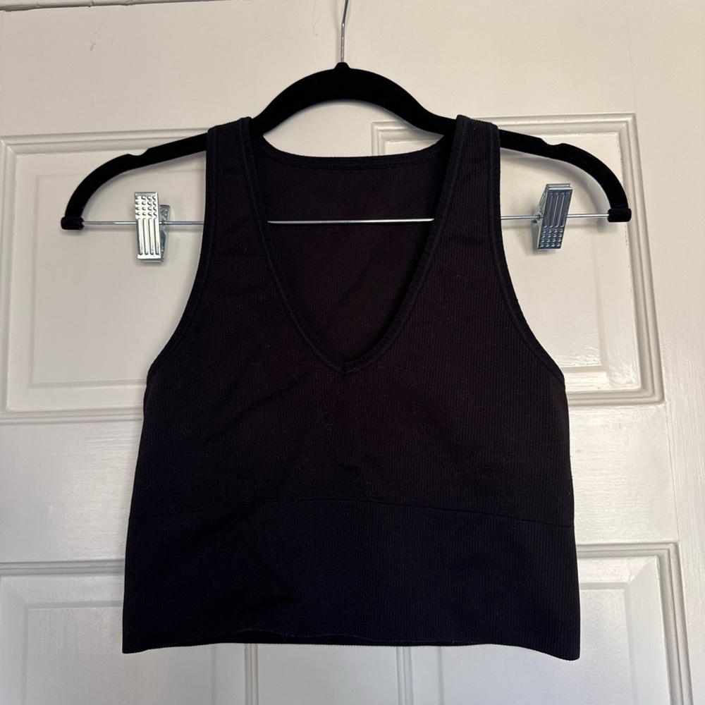 Athleta Black Ribbed V-Neck Tank